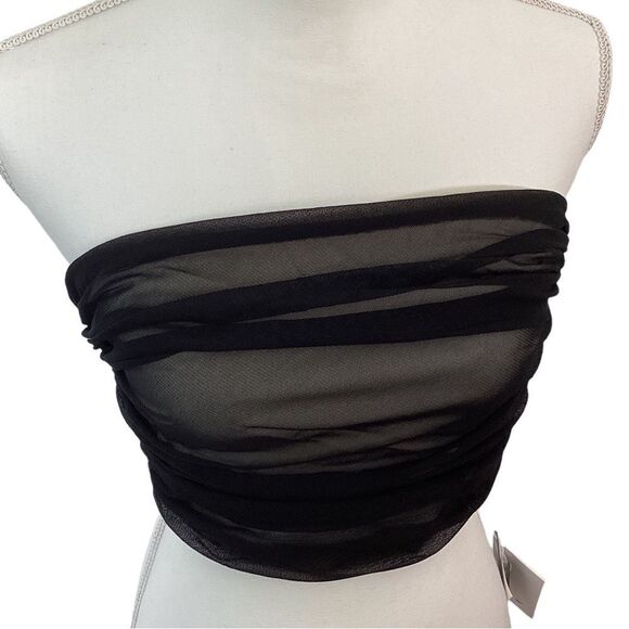 RUI Size L NWT ONYX Tube Top Beaded Pearl Cut Out Strapless Black Cream Stretchy - Picture 4 of 15